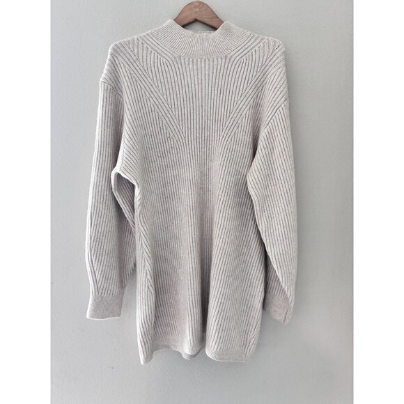 H&M Sweater‎ Dress Womens Sz XXL Ivory Mock Neck Ribbed Wool Blend Mini - Picture 1 of 5